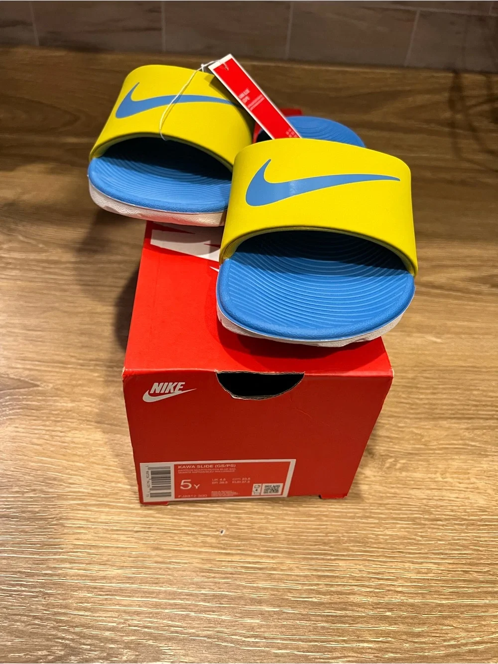 Nike Youth Yellow & Blue Slide Sandals
